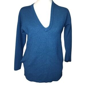 J Crew Blue V Neck Long Sleeve Merino Wool Sweater Top XS